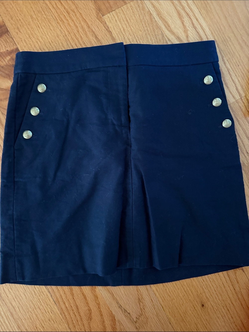 J. Crew Navy Midi Skirt with Gold Buttons